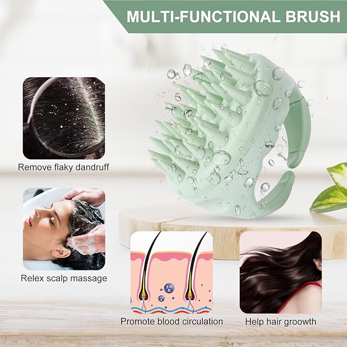 SetSail Hair Scalp Massager Shampoo Brush, Soft Silicone Hair Scalp Scrubber with Ergonomic Handle Dry and Wet Use Hair Scalp Brush for Hair Growth, Blood Circulation for Women Men, Green