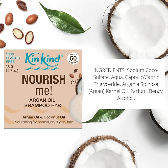 KinKind NOURISH Me! Solid Shampoo Bar - Normal, Dry & Grey Hair | Coconut & Argan Oil | Travel Shampoo Bar for Hair | Up to 50 Washes - Vegan