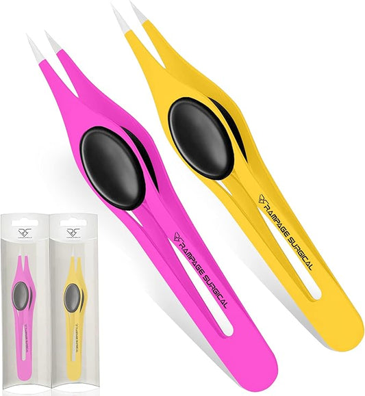 Professional Eyebrow Tweezers Pointed Tip Stainless Steel 2,3xPcs Set, Non-Slip Grip Point Tip Tweezers for Facial Hair, Plucking Removing Ingrown Hairs, Tweezer for Women Men