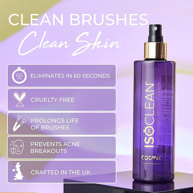 ISOCLEAN Professional Brush Cleaner 3 fl oz - Cosmic - Makeup Brush Cleaner for Cosmetic Tools, Cleans Bristles, Scented No-Rinse Formula Dries in 60 Seconds, Vegan, Not Tested on Animals, Spray Top