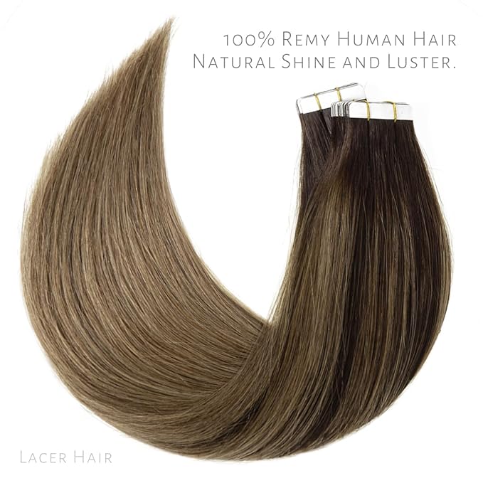 Lacer Invisible Tape in Hair Extensions Human Hair 12 Inch Ombre Color Darkest Brown Fading to Chestnut Brown B#2/6 Remy Human Hair Tape in Extensions 30g 20 Pcs