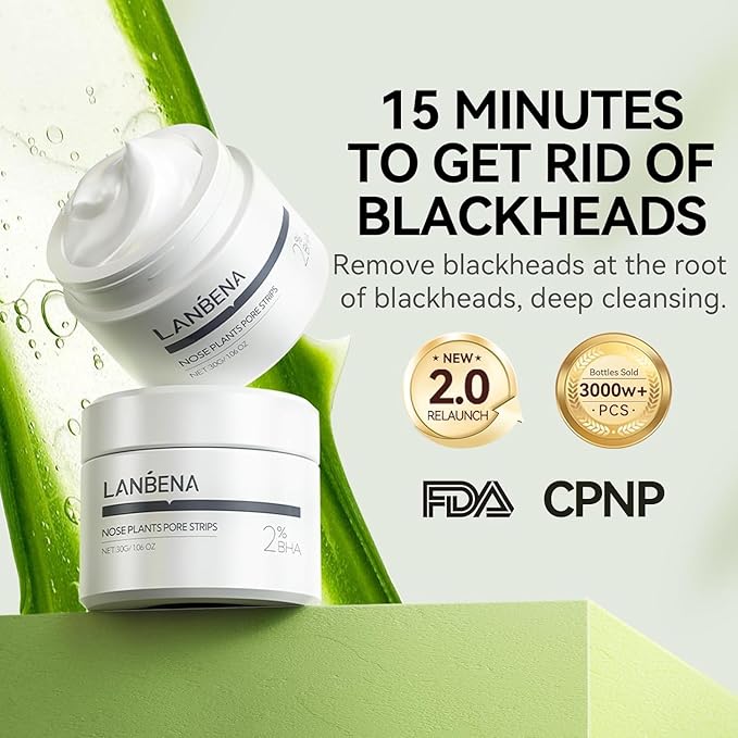LANBENA Blackhead Remover for Face, 60 Pieces Pore Strips, Nose Plant Strips for Blackheads(1.05 Ounce)