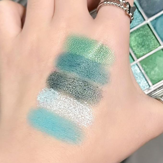Go Ho 9 Colors Green Eyeshadow Palette,Light to Dark Green Eye Shadow Palette,Matte&Shimmer Eye Makeup Palette,Waterproof Grey&Green Powder Eyeshadow Makeup