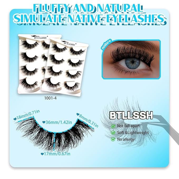 Vegan Mink Eyelashes - Reusable Strip Lash, Cruelty-Free Faux Mink Lashes for 3D Effect. Weightless, Fluffy & Easy to Apply Mink-Like False Eyelashes