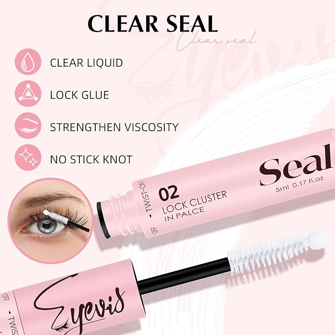 Lash Bond and Seal 10ML Waterproof Lash Cluster Glue Lash Seal 2-in-1 Lash Glue for Eyelash Clusters Long-Lasting for DIY Lash Extensions at Home(Black Bond and Clear Seal,10ML)