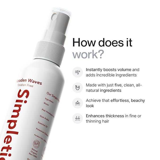 Simpletics Himalayan Sea Salt Hair Spray (Tropical Scent) – Natural 5-Ingredient Formula for Beach Waves & Volume – Light Hold, Non-Greasy, Paraben & Sulfate Free – Unisex 8 fl oz