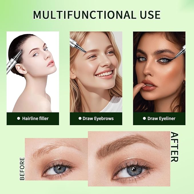 Microblading Eyebrow Pen,QIC Eyebrow 4 Tip Brow Pencil,Long-Lasting Natural Eyebrow Hair,Waterproof Magic Eyebrow Pencil Eyebrow Brush(Light Brown)