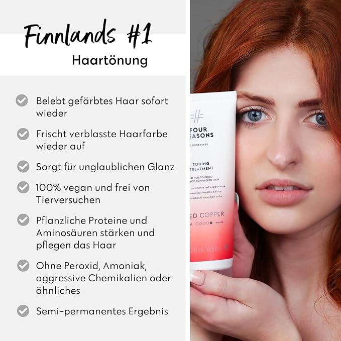 Four Reasons Color Mask - Red Copper - (27 Colors) Toning Treatment, Color Depositing Conditioner, Tone & Enhance Color-Treated Hair - Semi Permanent Hair Dye, Vegan and Cruelty-Free, 6.76 fl oz