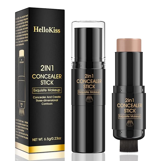 2 In 1 Face Cream Contour Stick Makeup with Built-In Brush, Makeup Concealer Stick for Women, Long Lasting, Waterproof, Matte (#04)