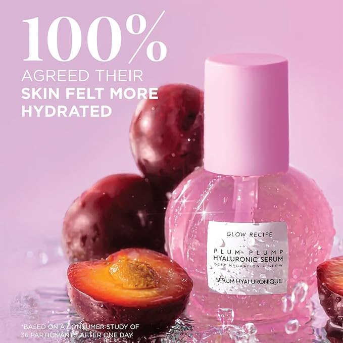 Glow Recipe Plum Plumping & Hydrating Hyaluronic Acid Korean Skin Care Serum - Antioxidant Anti Aging Face Serum + Vitamin B5 for Lasting Skin Barrier Repair & Firming Lines & Wrinkles - Vegan, 30ml