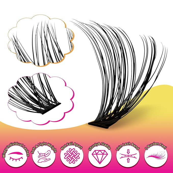 Lash Clusters 320PCS Individual Lashes D Curl Eyelash Clusters Mixed Length Cluster Eyelash Extensions Clusters Lashes with Thin Band Soft False Eyelashes DIY at Home(80D,D-Mix9-16mm)