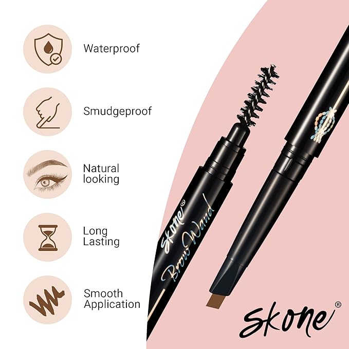 Skone Cosmetics The Original Brow Wand Eyebrow Pencil with Brush - Dual-Sided Retractable Waterproof Long-Lasting Brown Eye Brow Pencils for Women with Sleek Eyebrows - Peanut Butter for Blondes
