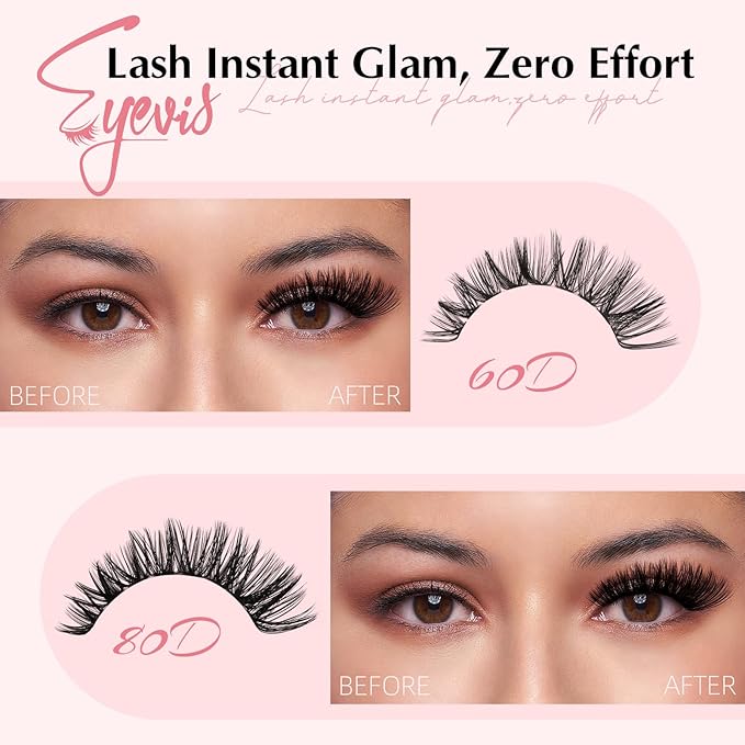 Lash Clusters 60D+80D False Eyelashes 280PCS Eyelash Clusters 8-16mm Individual Lashes Cluster D Curl DIY Eyelash Extensions at Home (60D+80D-0.07D,8-16MIX)