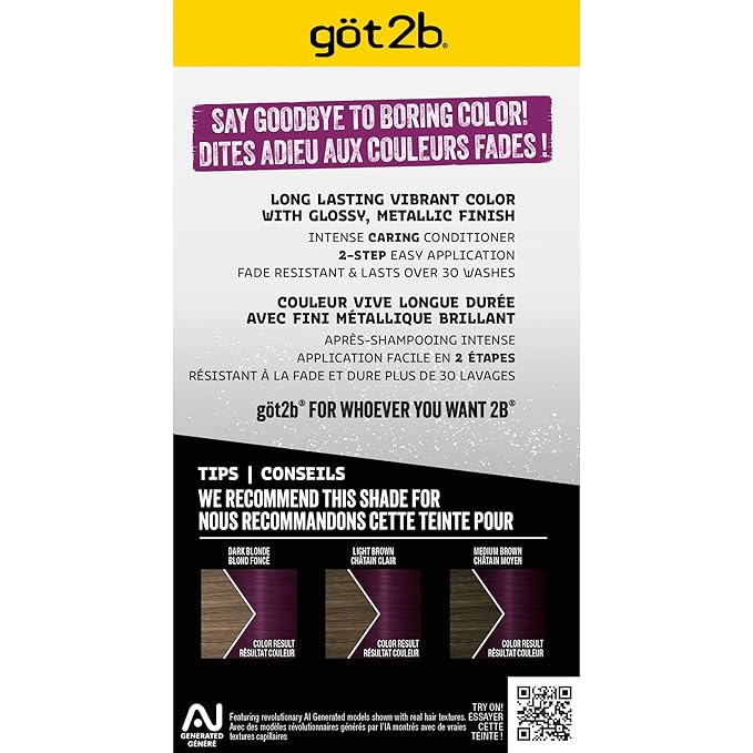got2b Metallics Permanent Hair Dye, Amethyst Chrome M69, Hair Color for Women & Men, Formulated with Metallic-Shine Booster for Cool, Shimmering Tones, Lasts Up to 30 Washes, 1 Kit (Pack of 2)