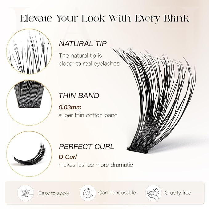 BEFER Lash Clusters, 240 Pcs D Curl Eyelash Clusters 3D Fluffy Volume Individual Lashes Extensions 10-16MM Cluster Eyelash Wispy Cluster Lashes DIY At Home(60P)