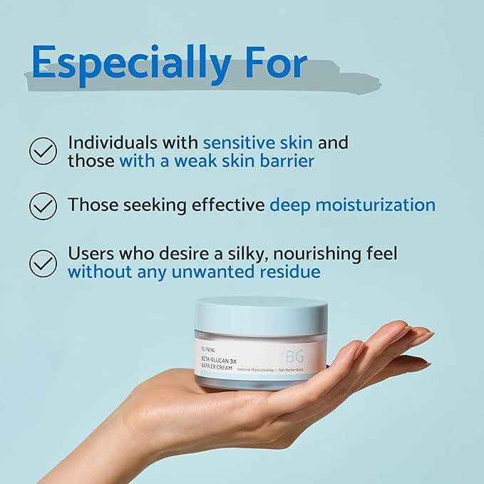IUNIK Beta-Glucan Non-Sticky Deep Moisture Hydration 3x Barrier Cream Day&Night Moisturizer Quick Absorption Barrier Strengthening for Sensitive Dry Skin with Shea Butter Panthenol Korean Skincare
