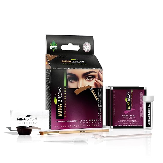 MinaiBrow Instant Hair Dye Kit Light Brown | Natural Spot Coloring Tinting Powder, Water & Smudge Proof | 100% Grey Coverage Upto 30 Applications