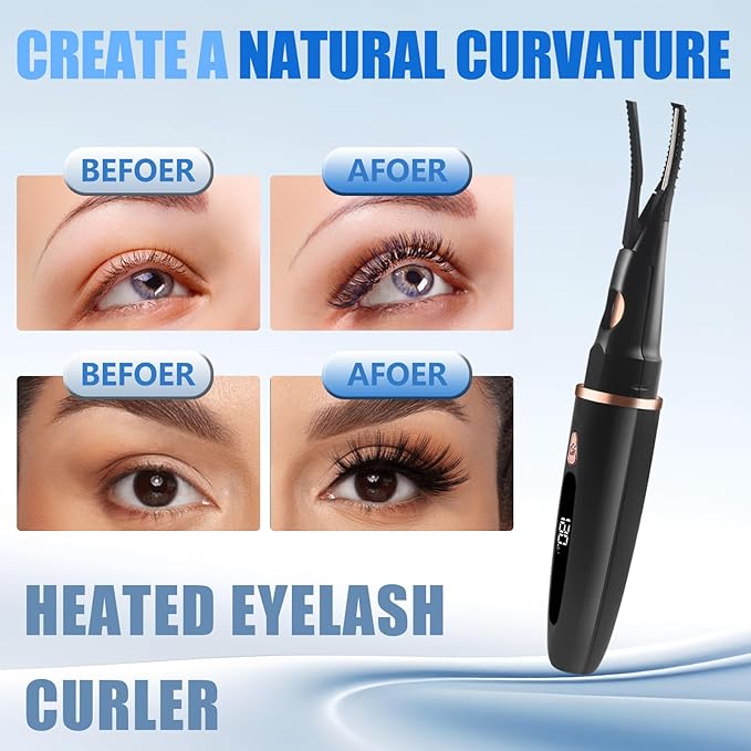 Heated Eyelash Curlers - 2 in 1 Clip- Type Heated lash Curler Best Seller Electric Eyelash Curler LED Display 3 Temp Settings for Makeup Tools USB Rechargeable Natural Curling 24H Long Lasting 6A