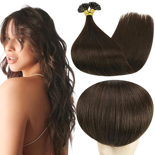 Full Shine U Tip Hair Extensions Human Hair Darkest Brown Keratin Bond Hair Extensions Real Human Hair 50 Grams Fusion Extensions 22 Inch Natural Straight Hair add Length