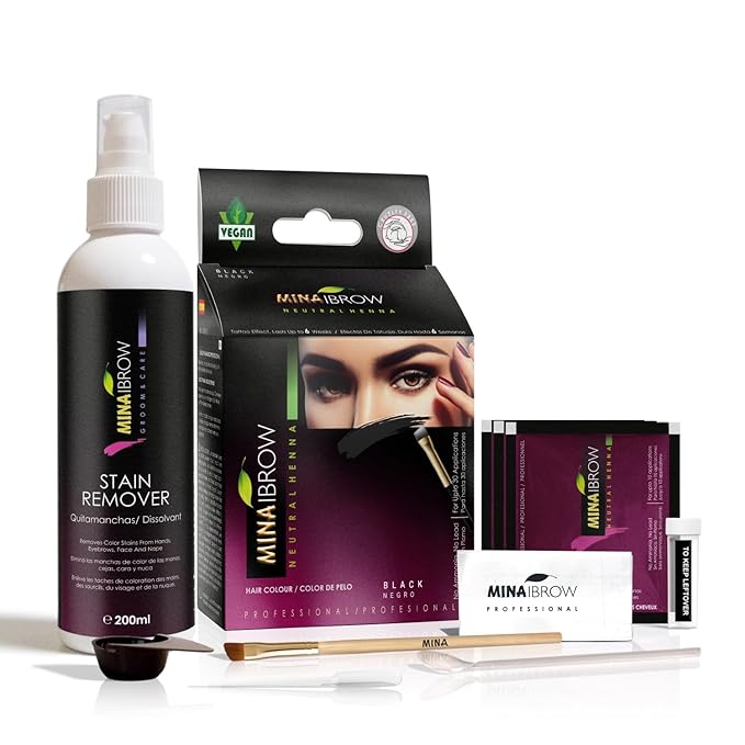 MinaiBrow Black Natural Spot Coloring Powder with Stain Remover | Smudge Proof Instant Brow Dye, 100% Gray Coverage