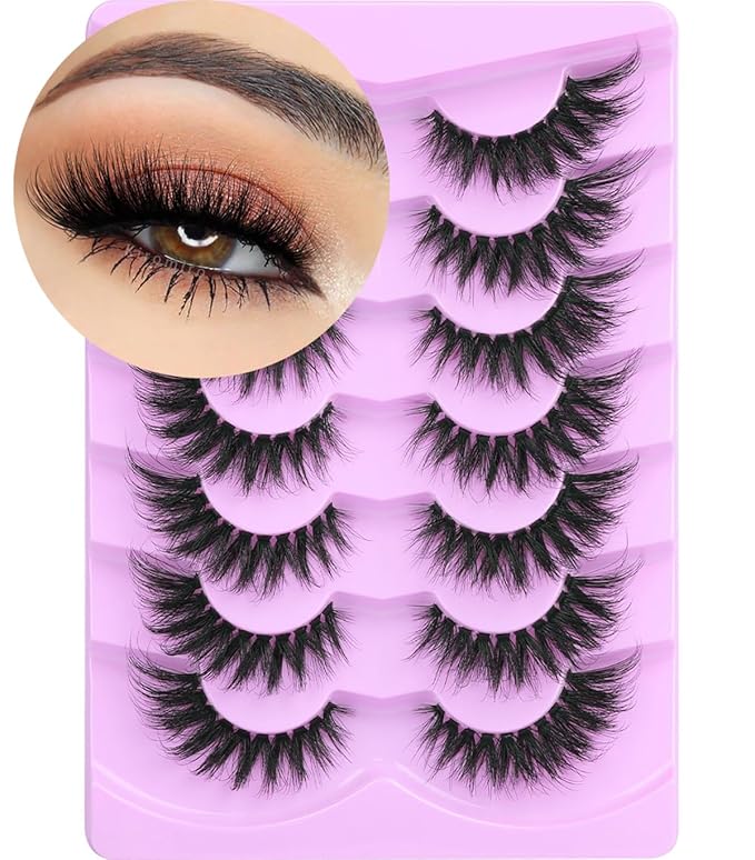 Lashes Clear Band Fox Eye Lashes 3D Volume Faux Mink Eyelashes Wispy False Eyelashes Strips 7 Pairs by Kiromiro