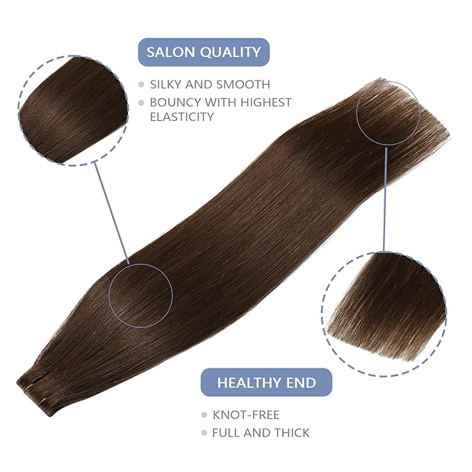 COOKAYU Invisible Tape in Human Hair Extensions, Medium Brown Injected Tape ins Real Human Hair Seamless Extensions 20pcs 45g 20Inch