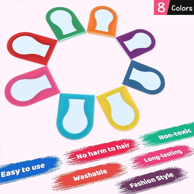 Hair Chalk for Kids – 8-Color Non-Sticky Washable Hair Dye for Kids – Hair Chalk for Girls with Dark Hair, Blonde – Vibrant Temporary Hair Color for Kids – Washes Out with Shampoo