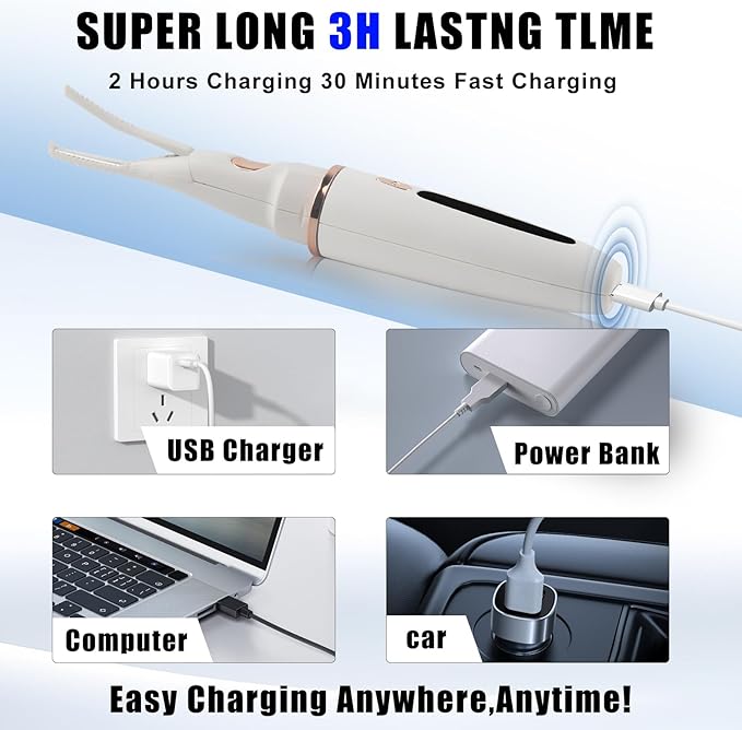 Heated Eyelash Curlers - 2 in 1 Clip- Type Heated lash Curler Best Seller Electric Eyelash Curler LED Display 3 Temp Settings for Makeup Tools USB Rechargeable Natural Curling 24H Long Lasting 11A
