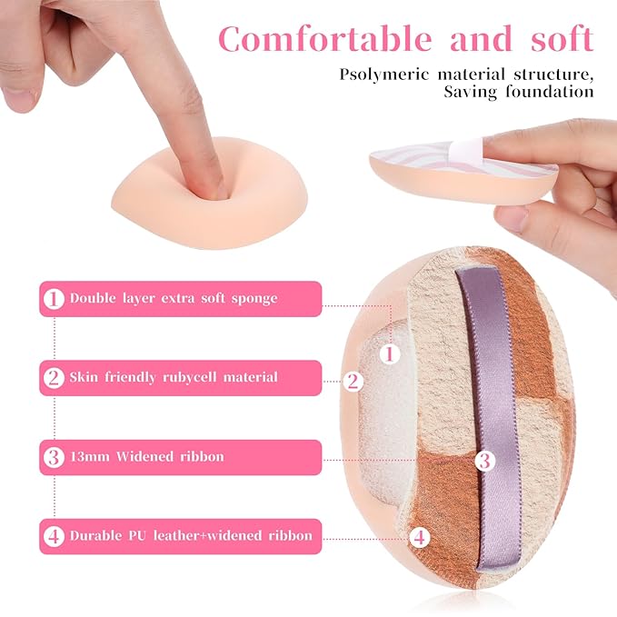 4 Pack Large Makeup Sponges for Foundation, Soft Korean Teardrop Setting Powder Puff Makeup Cushion Blender Sponge for Liquid, Cream, Concealer and Powder, (Large Size)