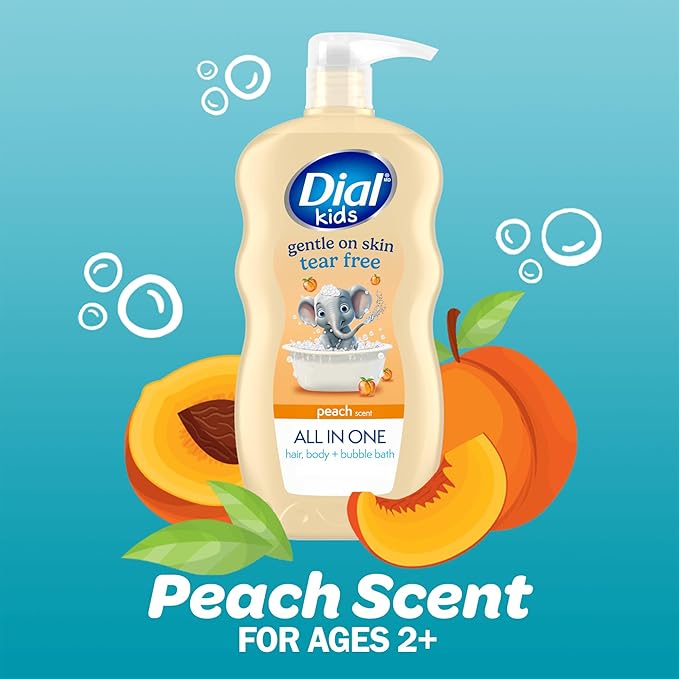 Dial Kids 3-in-1 Body + Hair + Bubble Bath, Peach, 24 fl oz (Pack of 4)