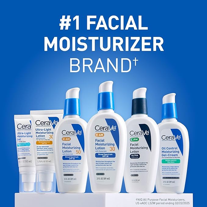 CeraVe Ultra-Light Moisturizing Lotion With SPF 30, Daily Face Moisturizer with SPF, Formulated with Hyaluronic Acid & Ceramides, Broad Spectrum SPF, Oil Free, Matte Finish, 1.7 Ounce
