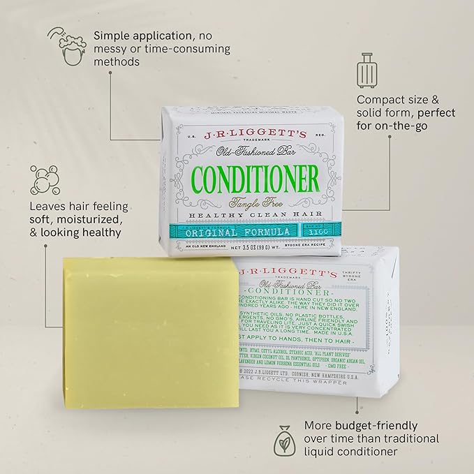 J·R·LIGGETT'S Conditioner Bar - Original Formula, All Natural Hair Conditioner with Coconut Oil & Cocoa Butter - Sulfate Free, Gmo Free, Plant-Based Ingredients for Soft & Smooth Hair, 1.75oz - 1 Pack