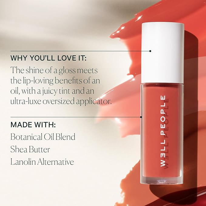 Well People Lush Lip Tinted Oil, Moisturizing Lip Oil For Nourishing & Conditioning Lips, Adds Sheer Color, Vegan & Cruelty-free, Desert Poppy