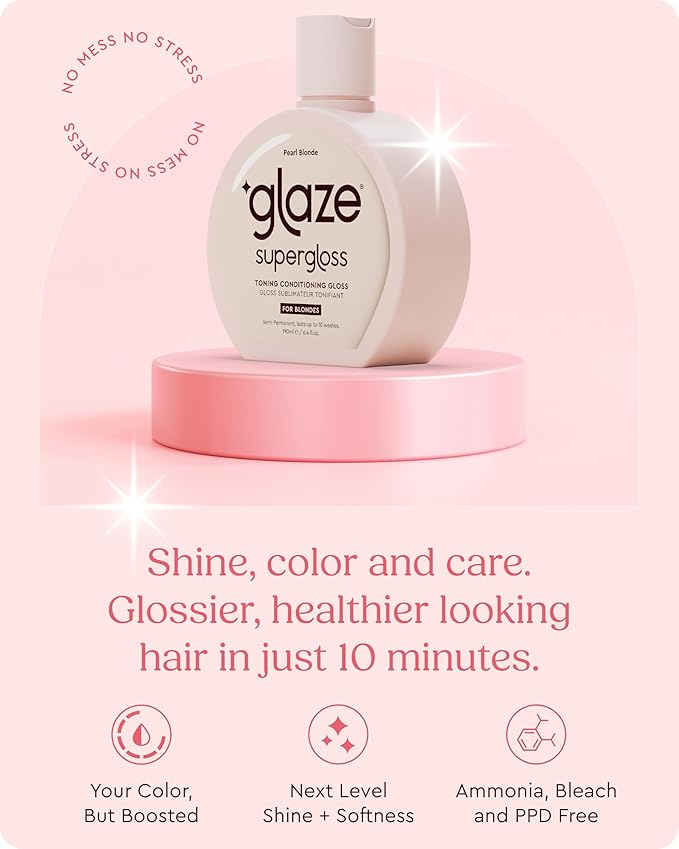 Glaze Supergloss Color Conditioning Gloss With Dispensing Pump – Hydrating Semi-Permanent Color Toning Hair Gloss & Shine Boost – For Light Blonde Hair – 6.4 Fl Oz - Purple - Pearl Blonde