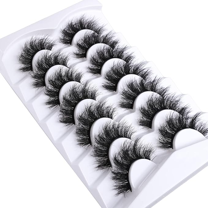 False Eyelashes Cat Eye Lashes Faux Mink Lashes Natural Look Fluffy Wispy Lashes That Look Like Extensions Pestañas Postizas D Curl Lash Strips Short Fox Eye Lashes 7 Pairs Pack