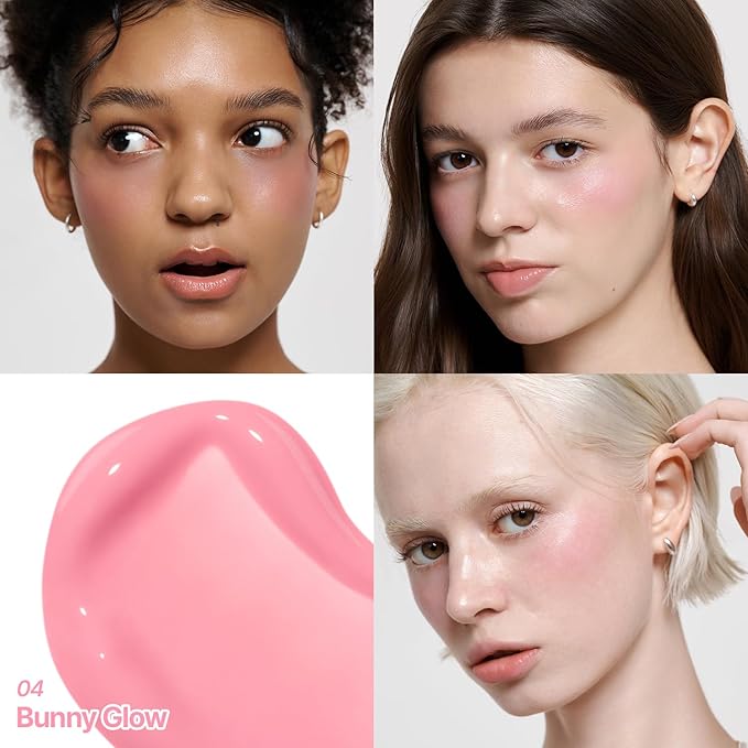 2aN Heart Wearing Liquid Cheek (0.15oz) – Dewy Liquid Blush with Soft Glow & Clear Layering | Hydrating Essence + Glossy Oil Blend | Buildable, Finger-Blend Texture | 8 Vibrant Shades (04 Bunny Glow)