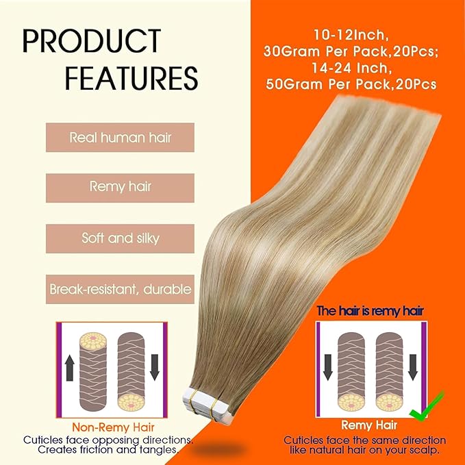 Full Shine Tape in Hair Extensions Balayage Color 6/27/60 Brown And Blonde Tape in Extensions Human Hair Invisible Tape ins Human Hair Extensions Seamless Skin Weft 20Inch 50Gram 20Pcs Remy Brazilian