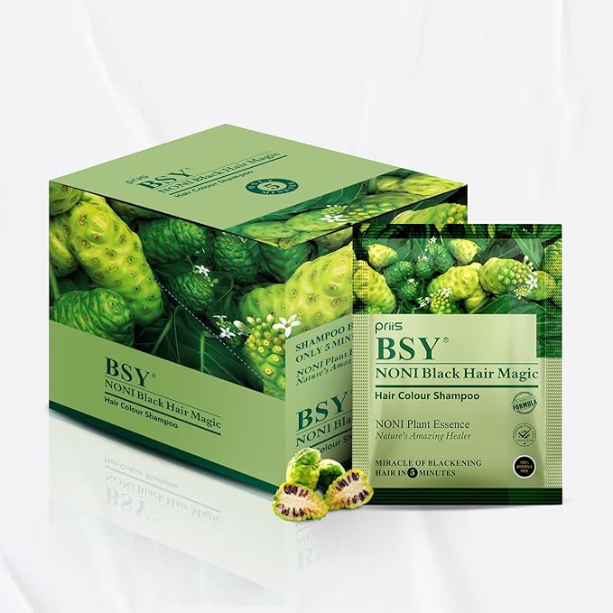 Hair Color Shampoo - Ammonia Free, 20ml x 06 Sachets, Natural Black Permanent Hair Dye for Men and Women, Noni Fruit Hair Dye, 5 Minutes Hair Color