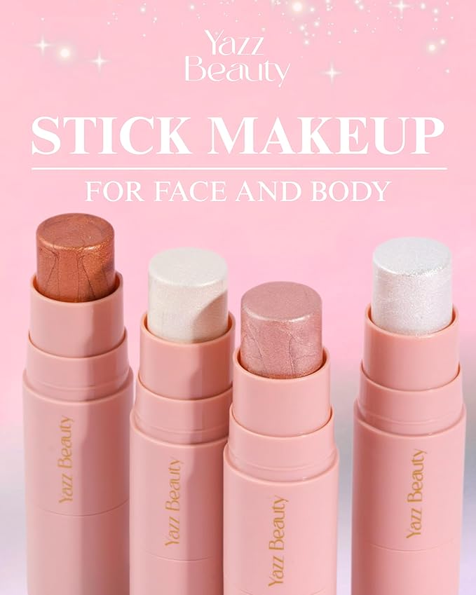 YazzBeauty Makeup Highlighter Stick with Brush – Miami Warm Bronze Shimmer | Brightening & Glowy Finish | Lightweight Formula for Face