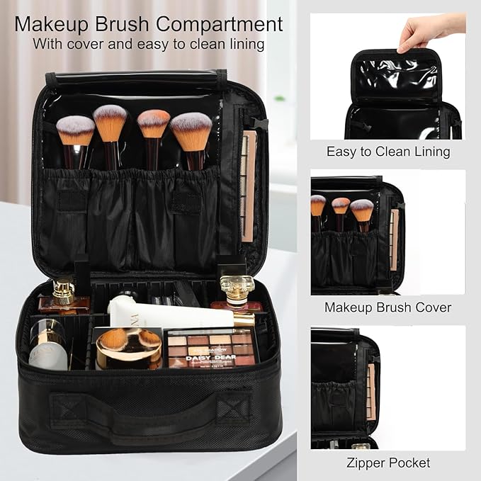5 in 1 Professional Makeup Train Case Aluminum Cosmetic Case Rolling Makeup Case ExtraLarge Storage Organizer with Key Swivel Wheels Salon Barber Case for Make Up Nail Hairstylists, Pink
