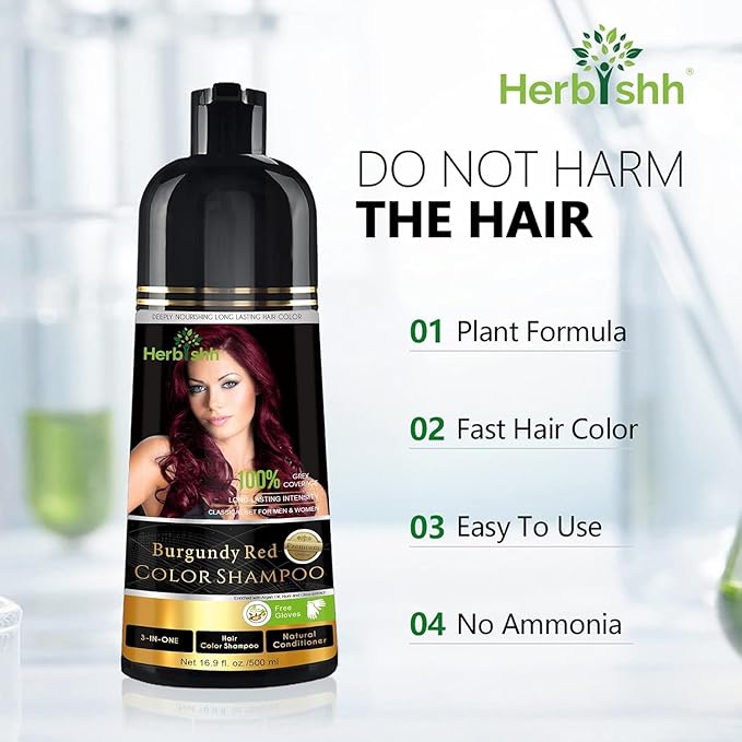 Herbishh Burgundy 3 in 1 Hair Dye Shampoo Keratin & Argan Oil Hair Mask for Dry Damaged Hair 800 ML