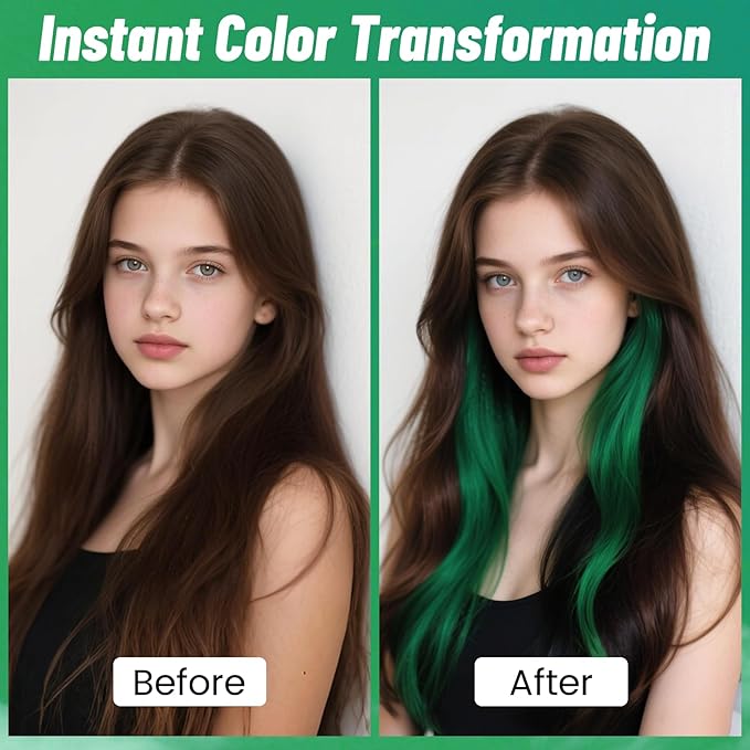 Green Hair Spray, Temporary Hair Color Spray for Women Men– Safe Non Sticky Washable One Day Hair Dye Spray, Disposable Accessories Included, for Halloween Cosplay Party DIY Costume Pet Fun