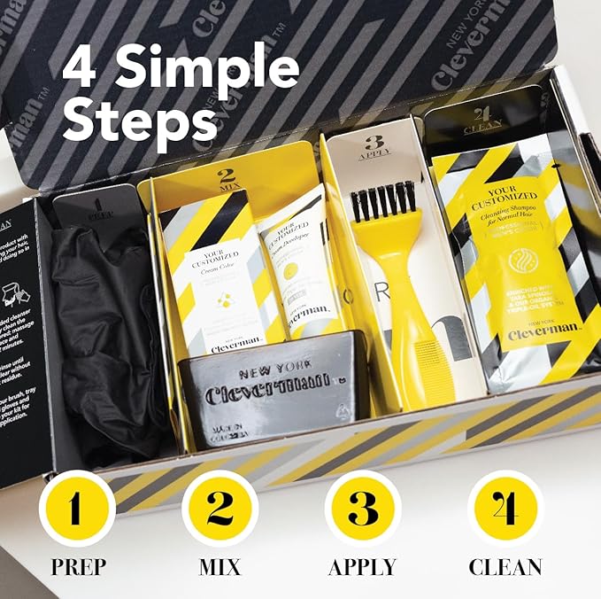Cleverman Hair & Beard Dye Kit for Men, All-in-One Reusable Mens Hair Color, Natural Gray Coverage, Ammonia-Free Beard Mustache Dye for Men (Jet Black for Black Men)