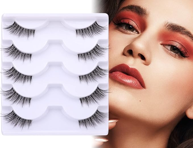 Half Lashes Lashes Natural Look Wispy 3/4 False Eyelashes Volume Clear Band False Cat Eye Lashes that Look Like Extensions Soft Handmade Reusable Lashes Pack