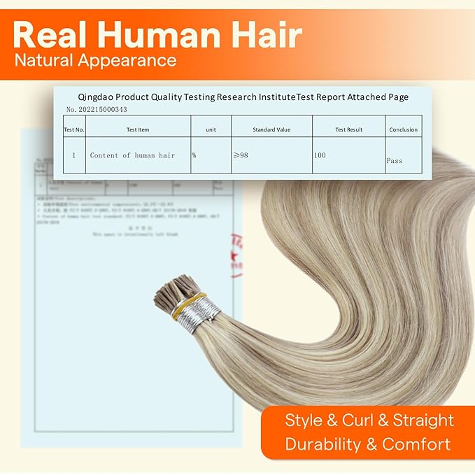 Full Shine I Tip Hair Extensions Human Hair 18 Inch Ash Blonde Highlights Bleach Blonde Itip Human Hair Extensions Fusion Extensions Real Human Hair 50 Grams