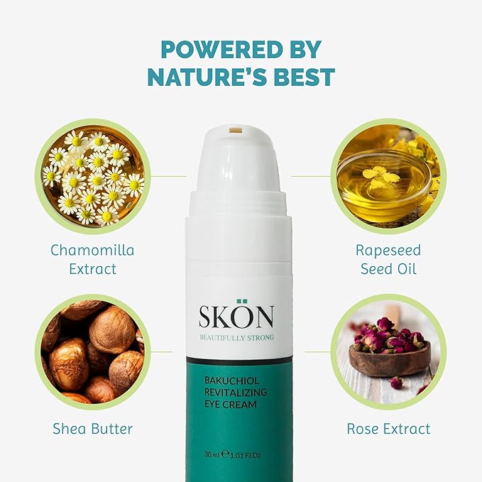 Skön Bakuchiol Eye Cream – Anti-Aging Eye Cream for Wrinkles, Puffiness & Dark Circles – Hydrating Undereye Cream with Hyaluronic Acid & Shea Butter, Brightening Eye Treatment for All Skin Types, 15ml