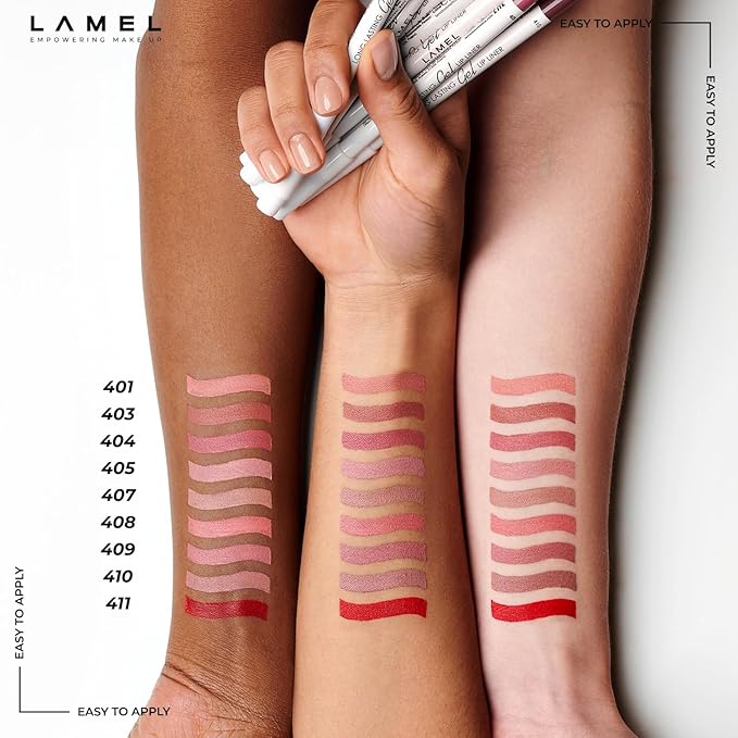 Lamel Matte Gel Lip Pencil – Waterproof, Long Lasting, High Pigment & Sharpenable – Creamy Texture for Smooth Finish – Dark Red, Vegan - Vegan, Ruby red - N.411