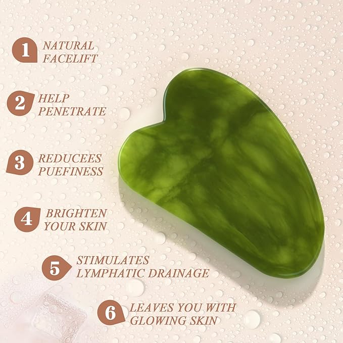 Jade Roller Gua Sha Set - Facial Skin Care Set, Facial Beauty Tools, Natural Beauty Skin Care Tools, Face Roller Massager for Face, Neck, and Eye Treatment,Gua Sha Facial Massager (Green)