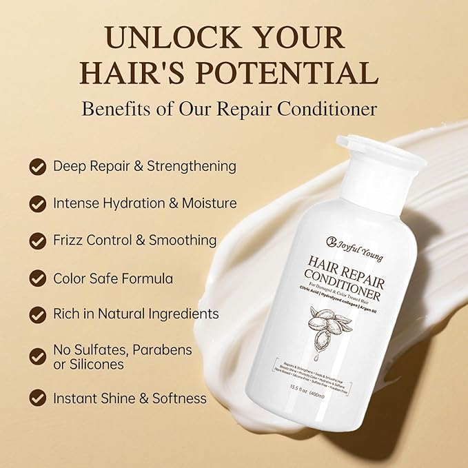 3-in-1 Natural Hair Dye Shampoo & Hair Repair Conditioner Bundle - Gray Coverage & Deep Moisture - Vegan, Sulfate-Free, Color-Safe - Argan Oil, Collagen - 2x400ml (ASH BROWN)