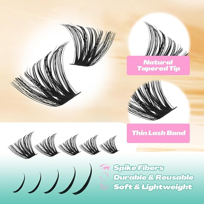 GEMERRY Lash Clusters Kit 80D Long 12-21mm with Spikes Cluster Eyelash Extensions Kit DIY Wispy Natural Lash Clusters with Lash Bond and Seal Spiky Individual Lashes Eyelashes